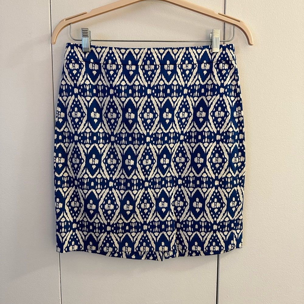 J Crew blue pattern pencil skirt